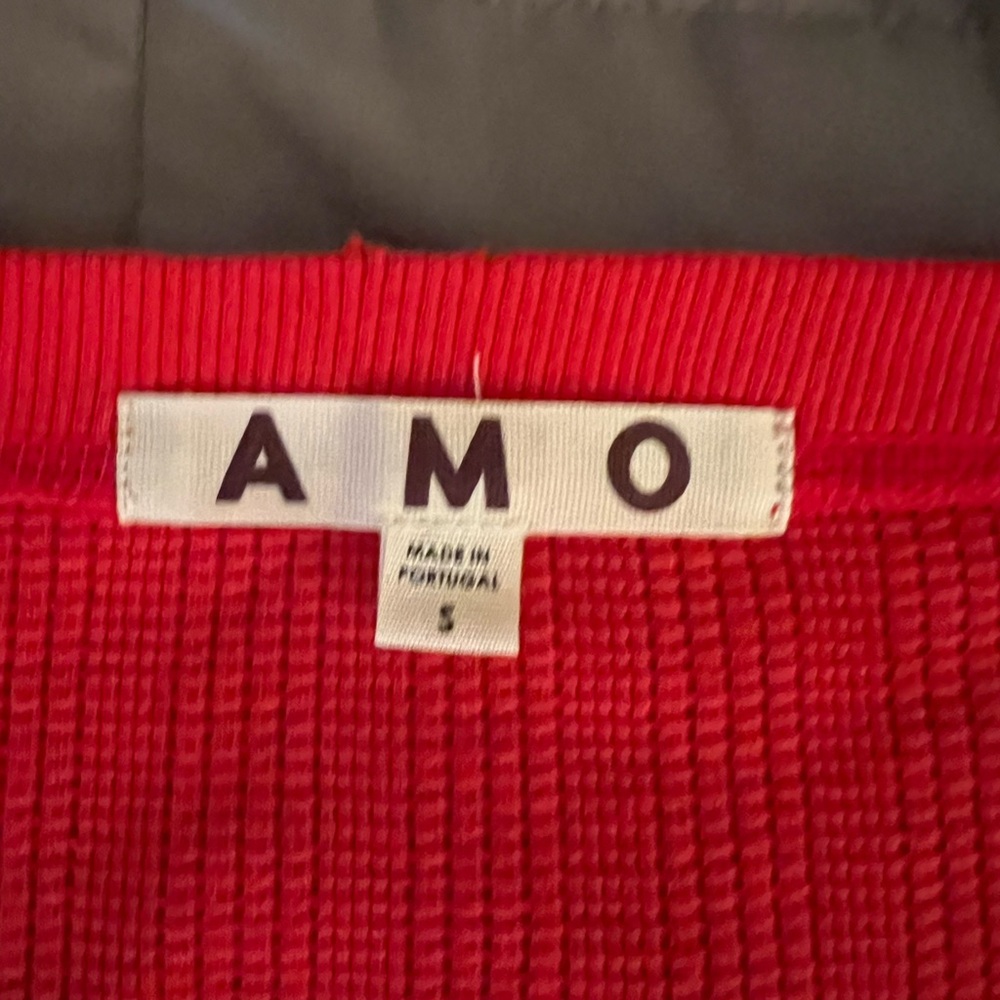 AMO Bright Red V-Neck Ribbed Knit Top - Picture 3 of 5